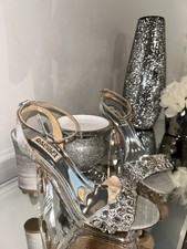 Badgley Mischka Silver Rhinestone Strappy Open Toe Block Heel Sandals Size 8