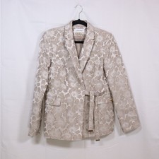 Calvin Klein Floral Jacquard Blazer 6 Champagne Womens Belted Metallic Jacket