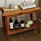 Shower Bench Wood Water Proof Ergonomic Shower Stool With Storage Shelf IPGJ