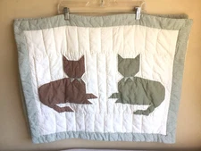 Lot Of 2 Country Primitive Style Gingham Brown Green Cat Quilted Pillow Shams