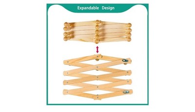 2 Wooden Expandable Hanger Accordion Coat Rack Wall Mounted Hats Mugs Coats Hook