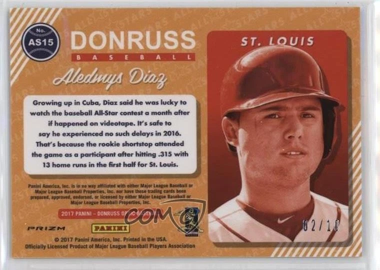 2017 Panini Donruss Optic All Stars Gold Prizm /10 Aledmys Diaz #AS15 - Image 2 of 2