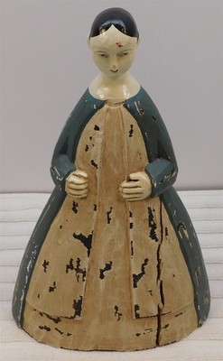 Vintage Folk Art Hand Carved Female Figure with Puritan 17th Century Style Dress