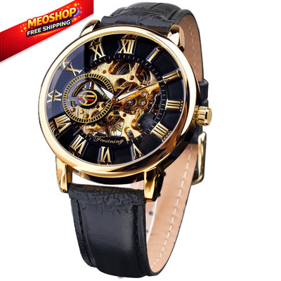 FORSINING Men's Skeleton Steampunk Mechanical 1 Count (Pack of 1), Black-Band 