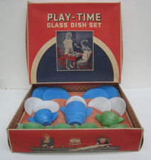 Vintage Akro Agate Play-Time Glass Dish Set No 234 - 16 Piece Complete