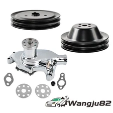 Chrome SWP Water Pump w/ 2 Grooves Crankshaft & Pulley for SBC Chevy 305 350