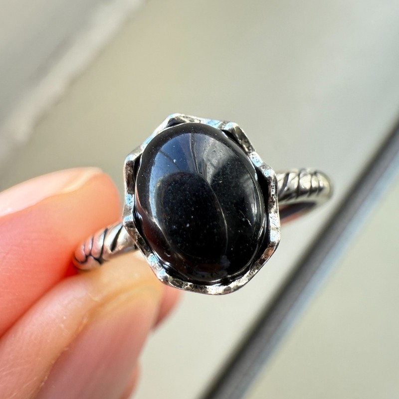 925 Sterling Silver Ring 8x6mm Natural Black Agate Gemstone Flower Women Gift