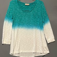 Language USA made Turquoise White Long Sleeve Shirt Keyhole Pocket Medium Cotton