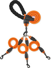 Heavy Duty Three-Way Dog Leash, No-Tangle 360 Swivel, Padded Handle, for Walk...