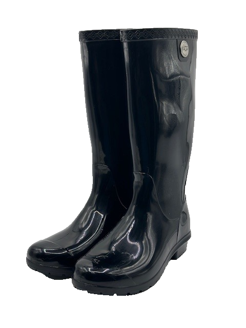 UGG Women’s Shaye Glossy Black Rubber Rain Boots Waterproof Ugg Logo Size 6