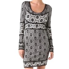 Free People Botanical Forest Floral Black White Bodycon Dress Sz Small