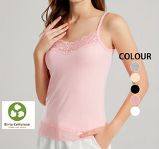 Ladies Women's  Viscose Lace Trim Cami Vest Top UK 10-16 Pink, Beige, Black
