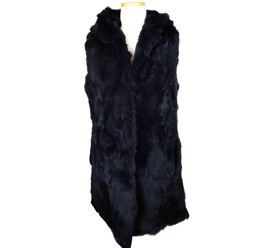 Gilet con cappuccio in pelliccia di coniglio condiviso marina profonda altra marca 55 26810452