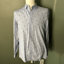 Gucci Light Blue Pinstriped Shirt Embroidered Flower Details, Size 42 Preowned