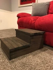 Rustic Dark Walnut Wooden Pet Stairs – 2 Step Dog & Cat Ramp for Couch or Bed