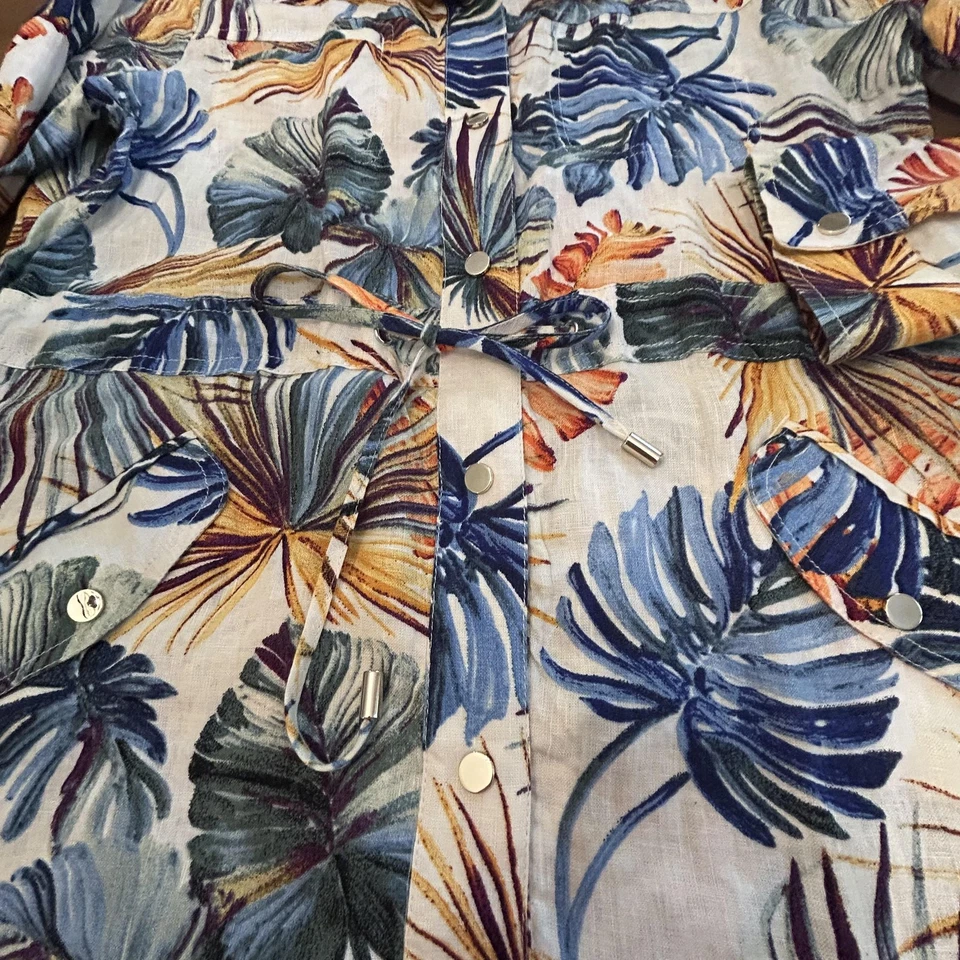 Chicos Dress Womens Size 1 Medium Multicolor Linen Floral Snap Pockets Tropical - Image 3 of 4