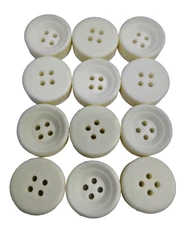 VTG Buttons 12 Cream White 4 hole Round Plastic Chunky Flat 1" Craft Sewing