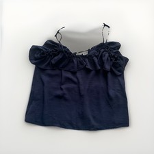 Mango Ruffle Navy Blue Women's Top Size S