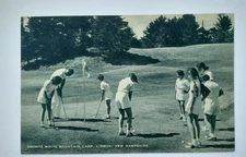 LISBON NH POSTCARD c1940s OGONTZ WHITE MOUNTAIN CAMP GIRLS PLAYING GOLF COURSE