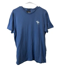 Abercrombie & Fitch Moose Embroidered Logo Short Sleeve Blue Shirt Mens Size L