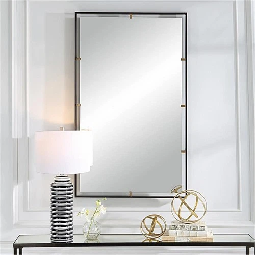Uttermost Egon Rectangular Contemporary Iron Metal Mirror in Bronze/Gold - Picture 1 of 7