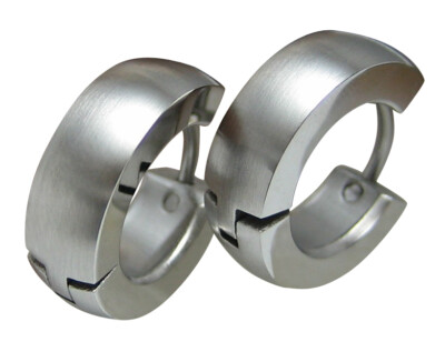 Edelstahl Creolen Silber matt Herren Damen Ohrringe Ohstercker Männer 15mm / 5mm