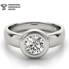 IGI D/VS Lab Grown Round Cut Diamond Bezel Set Solitaire Engagement Ring.