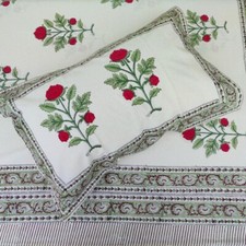 Indian Bed Sheet With 2 Pillow Case Queen Size Floral Block Print Bedspread Set