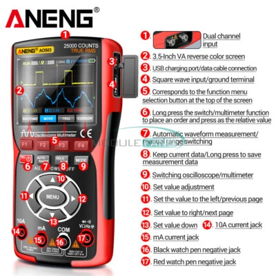 ANENG AOS03 3-in-1 Handheld Multimeter Digital Oscilloscope Signal Generator