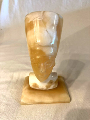 Vintage Alabaster/Marble Egyptian Pharaoh Queen Nefertiti Bust Sculpture   5.5 