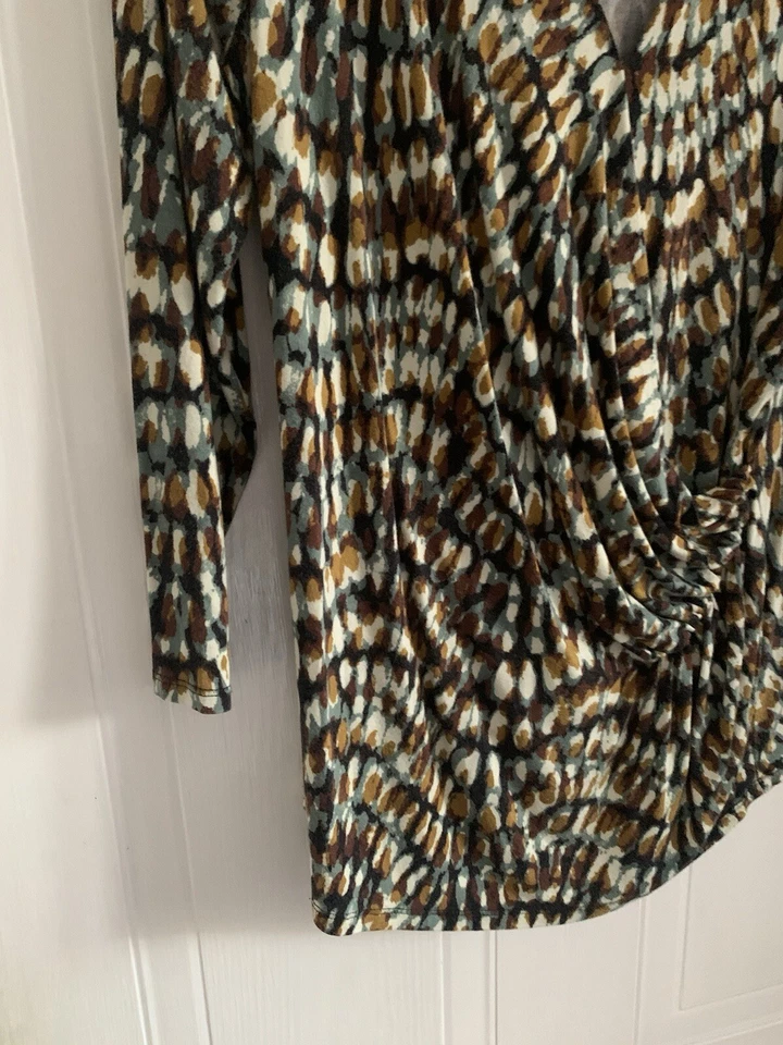 Farhi длинным рукавом желтый коричневый белый печать блузка размер Великобритании 14 большой эластичной GC - Изображение 4 из 4