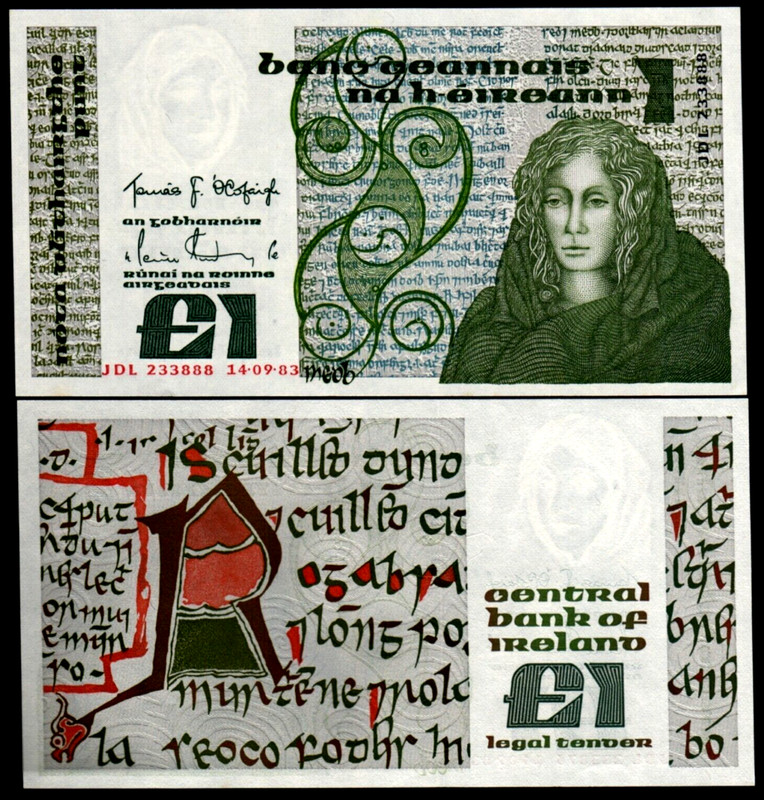 Ireland REPUBLIC £1 POUND P-70 1983 Pre Euro Queen Irish UNC World Currency NOTE