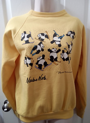 LADIES LONG SLEEVE YELLOW NOBS NOB SKI RESORT SWEATSHIRT W/SKING BEARS - SIZE M