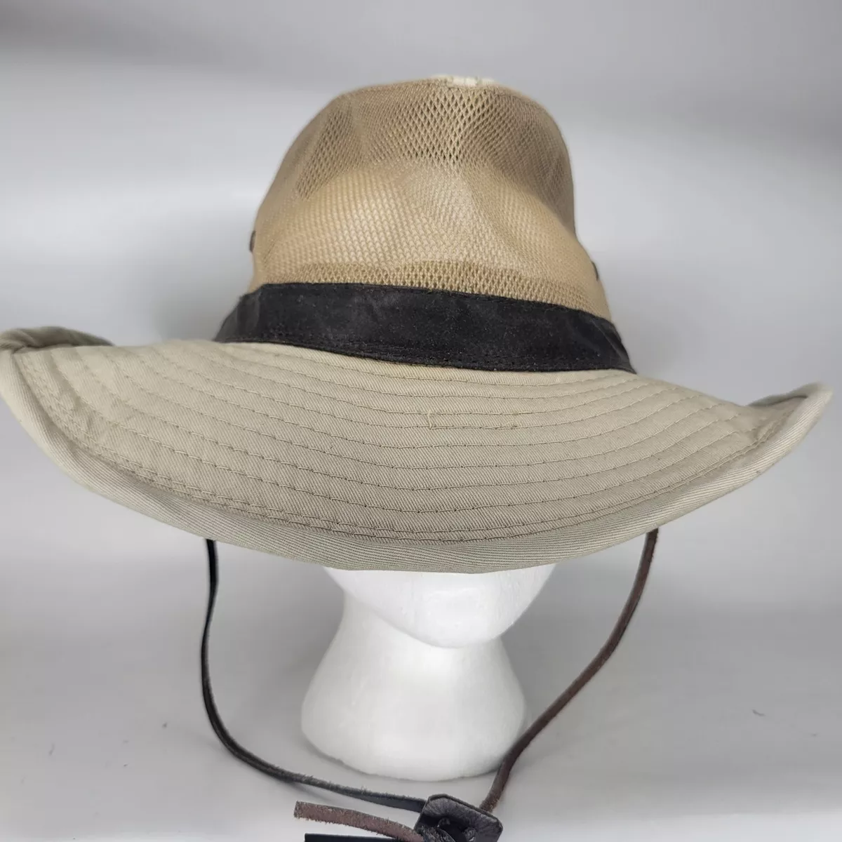 Vintage Pendleton Canvas Fishing Hat Wide Brim Mesh Leather Band Mens Size M