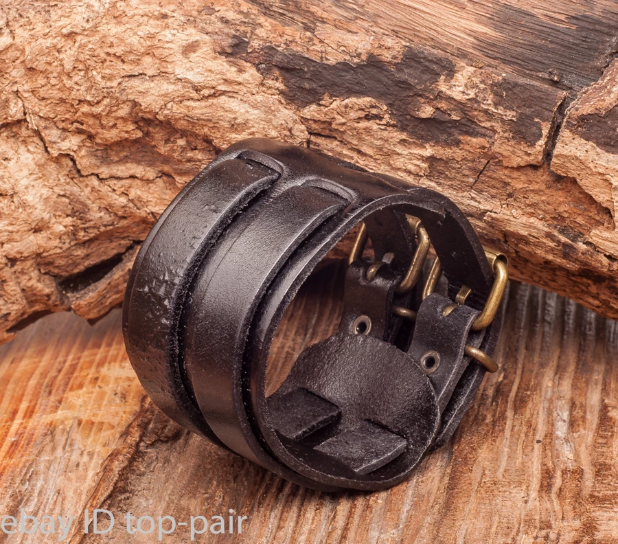 经典酷双带冲浪者复古皮革手链腕带袖口 4 色 — 第 3/4 张图片