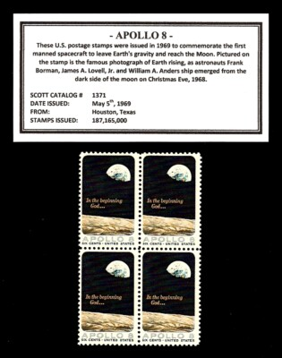 #ad #ad 1969 APOLLO 8 Mint Never Hinged Block of four Vintage U.S. Postage Stamps $4.50