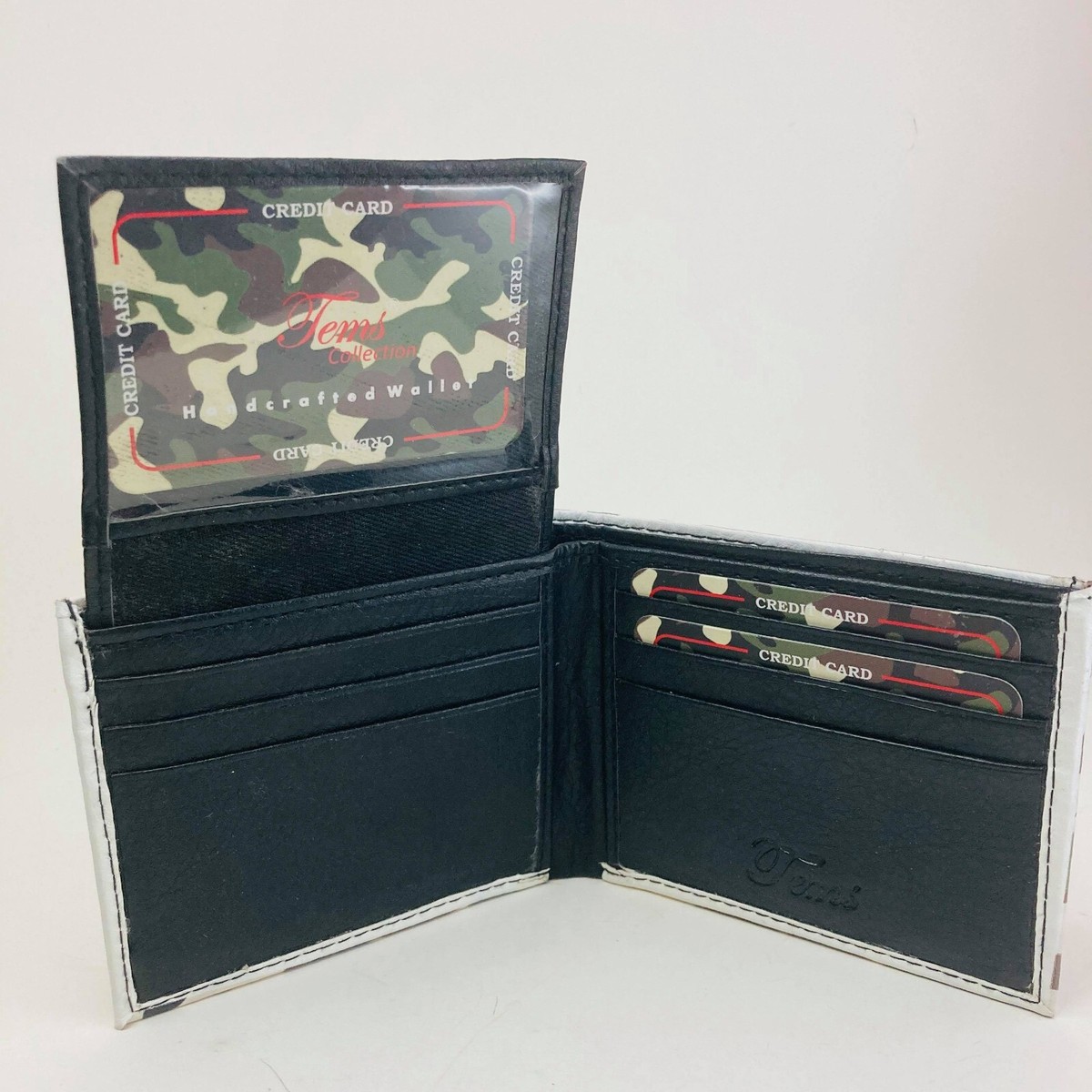 Men's Bi-fold Leather Wallet Green Camouflage Print Design in Gift