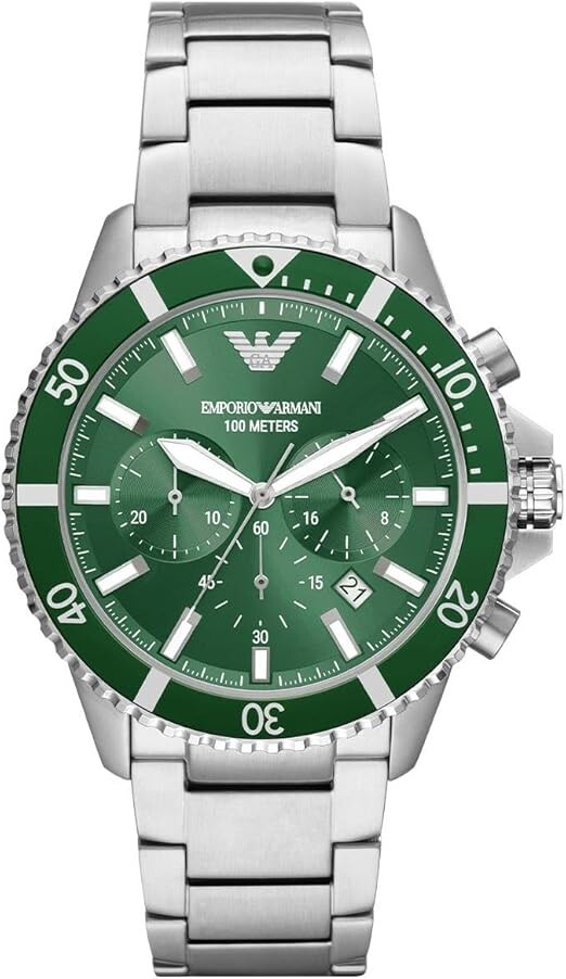 Emporio Armani AR11500 – Cronógrafo Diver de Acero – Esfera Verde – 43 mm