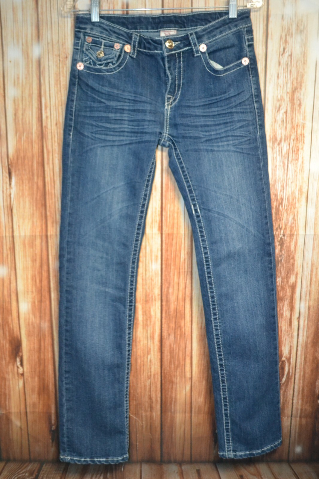 True Religion Women's Billy Straight Pocket Flaps Blue Denim Jeans Sz 27x32 thumbnail 4