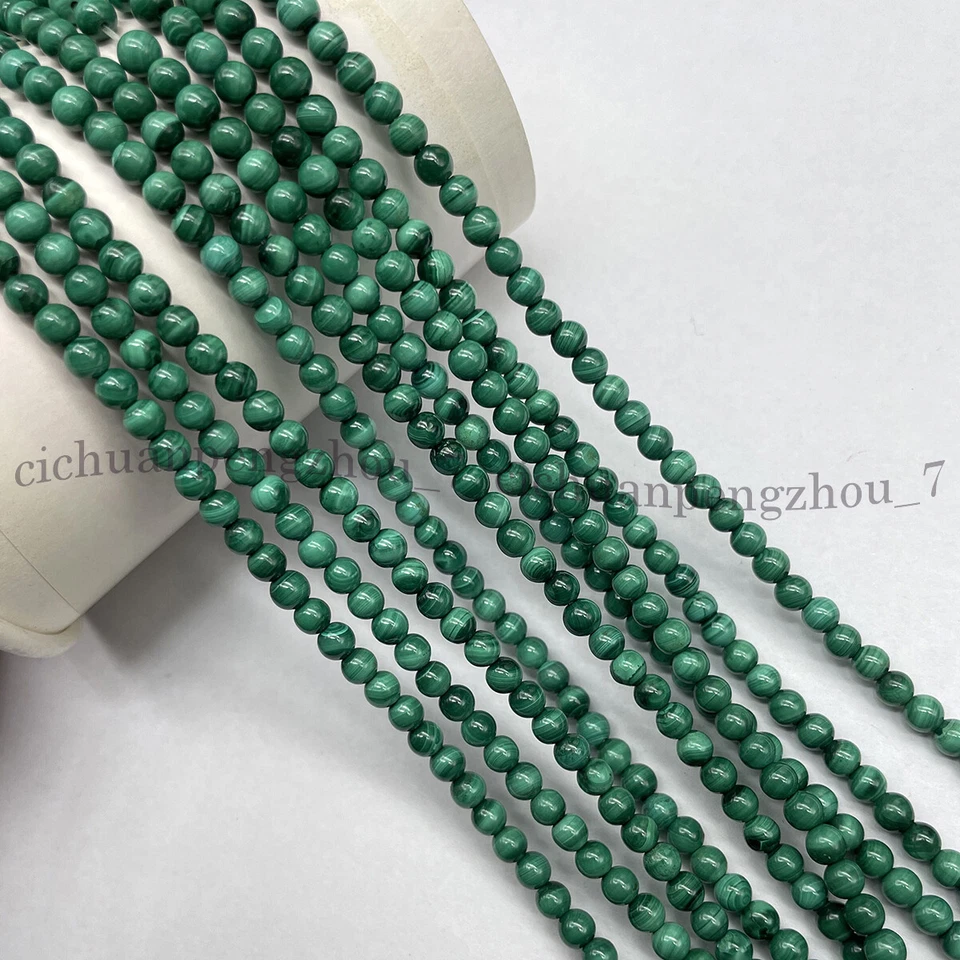 Genuine Natural Malachite 4mm Round Smooth Gemstone Loose Beads Jewelry Making - Изображение 4 из 4