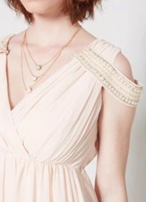 New ModCloth Tfnc London Beige Elegant party Dress Embellished Shoulder Size M