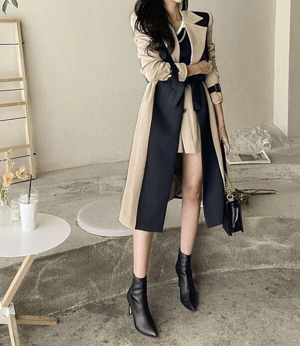 Ladies Cream Black Luxury Smart Street Trench Long Winter Jacket Coat 8 10 - Picture 15 of 17