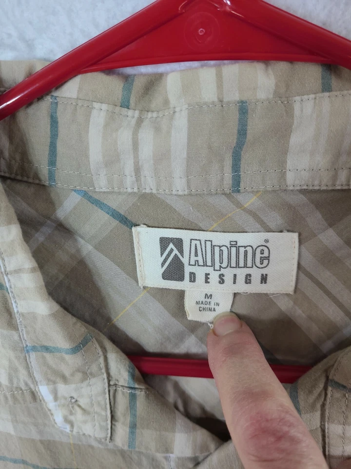 Alpine Designs Beige Plaid Short Sleeve Lightweight Active Shirt Mens Medium - Image 2 of 4