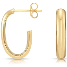 10K Real Solid Yellow Gold Shiny Polished Oval Chunky Italian Hoop Earrings 20MM