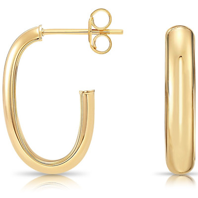 10K Real Solid Yellow Gold Shiny Polished Oval Chunky Italian Hoop Earrings 20MM