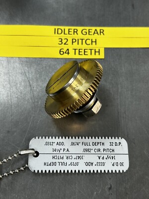 WESTERN ELECTRIC BRASS SPUR GEAR 32 PITCH 64 TEETH IDLER ON BRONZE BUSHING
