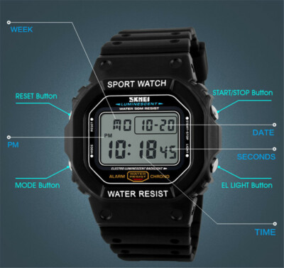 SKMEI Men Digital Watch Student Boys Sport Electronic Wristwatch LED  Stopwatch | eBay