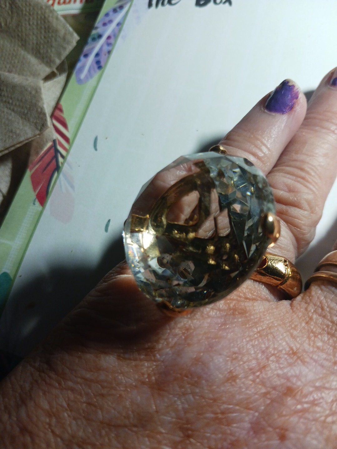 Large Round Diamond Rhinestone Ring stretch Band,… - image 1