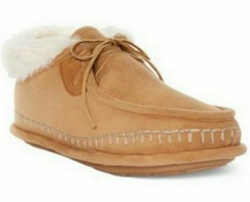 Mens Cozy Moccasin Bootie Slippers Suede Beige Memory Foam Sz M Med Medium 8-9 - Picture 7 of 12