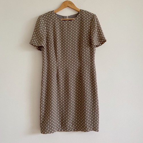 vintage 80s 90s taupe polka dot mini dress white brown greige minimalist - Picture 3 of 10